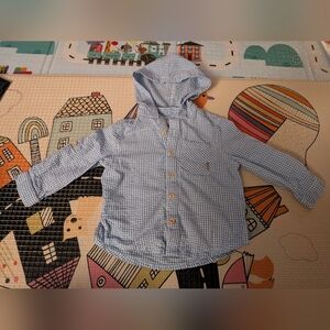 Blue Checkered Button Down With Hood